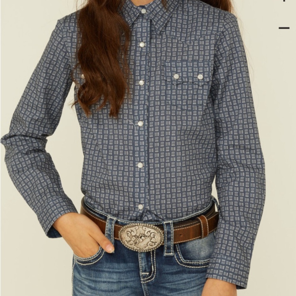 Roper Girls' Checkered Arrow Print Long Sleeve Western Shirt